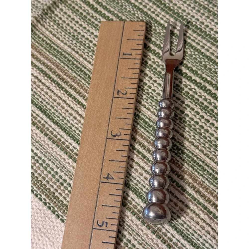 Vintage Mid-Century Stainless Steel Beaded Handle Cocktail Appetizer Forks (3)